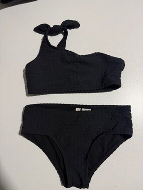 GB girls Black One-Shoulder Bikini Set